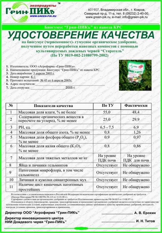 Удостоверение качества и безопасности пищевых продуктов образец